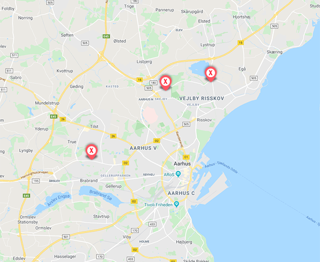 Kort over BOXIT depotrum til opbevaring i Århus